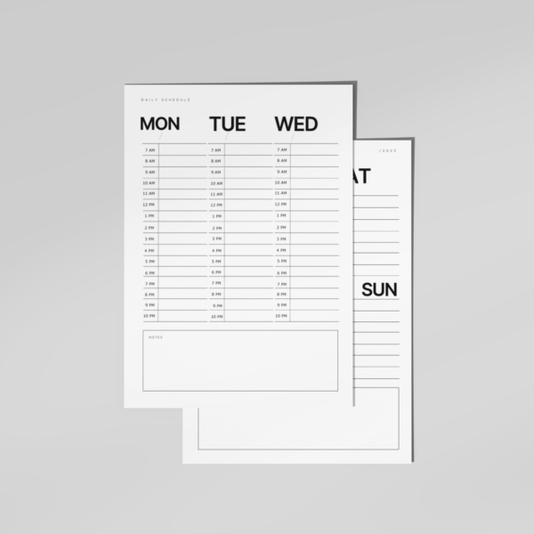 A white sheet of paper with Printable Weekly Schedule Inserts.