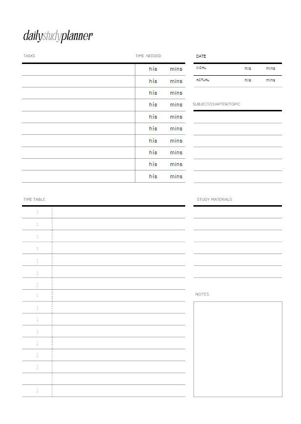 Free Printable Daily Study Planner