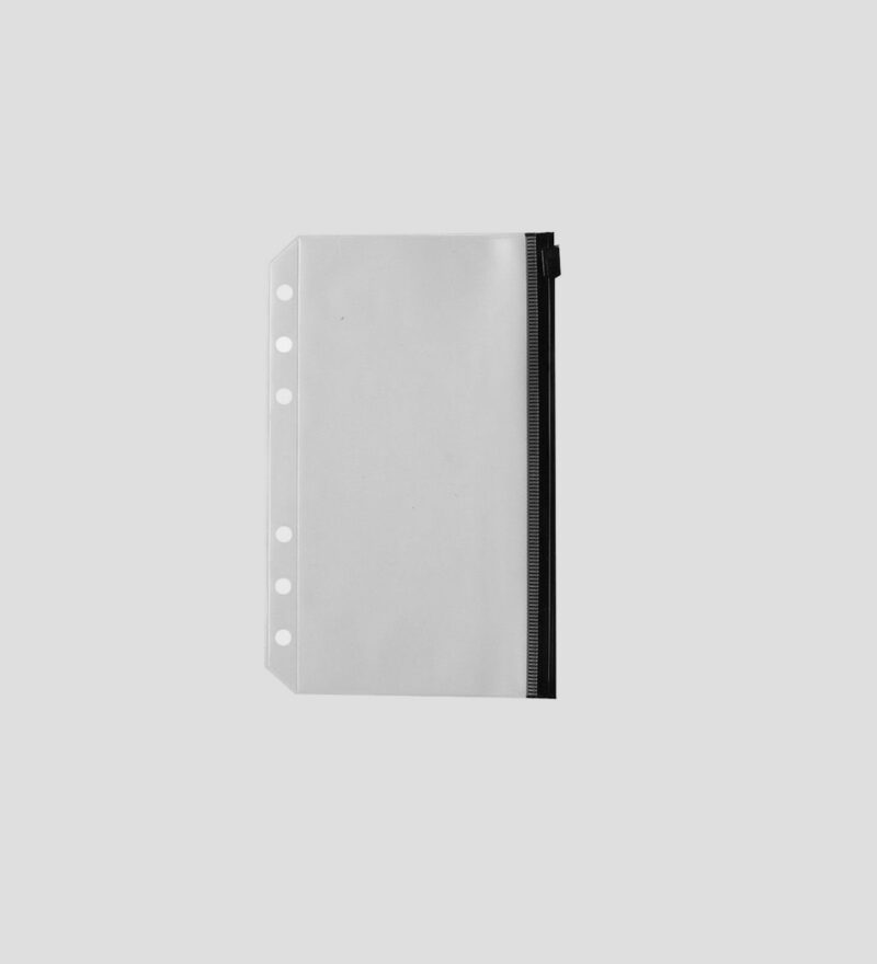 A white folder with 2 PCS A6 Black Binder Pockets.