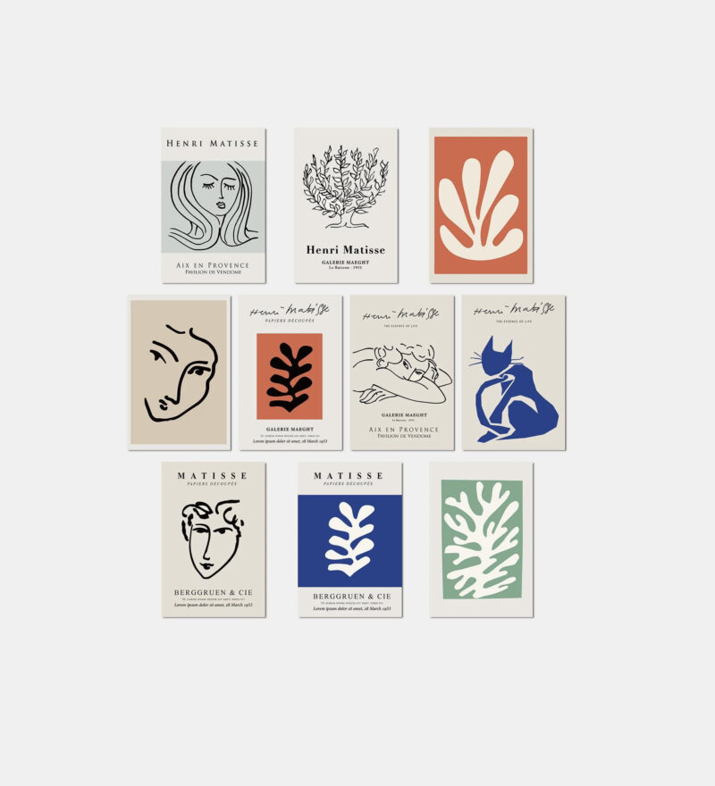 A collection of Minimalist Matisse Abstract Aesthetic Print Stationery showcasing various designs.