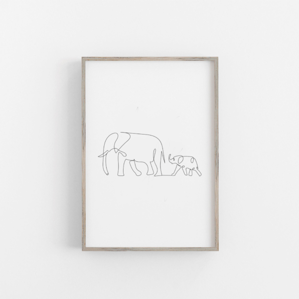 Elephant One Line Drawing Print