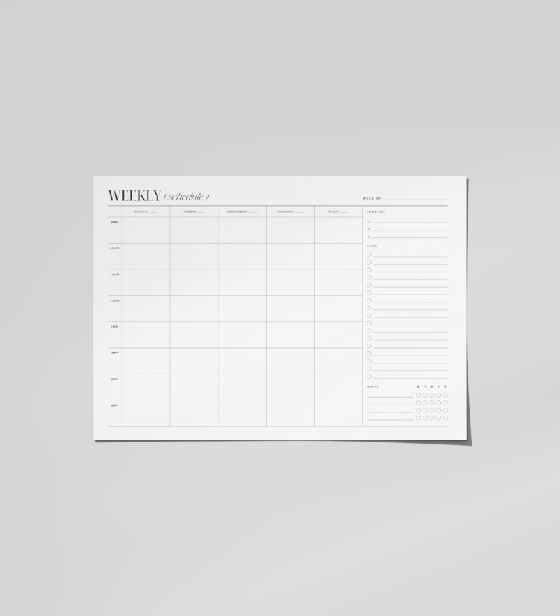 Minimal Work Week Schedule Printable