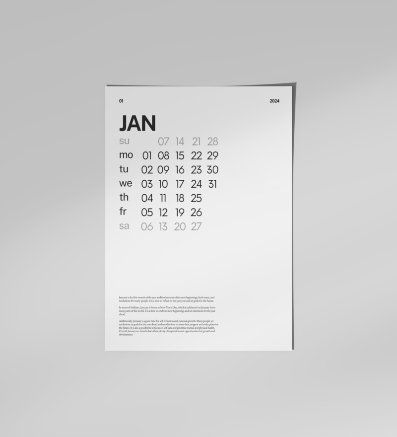 2024 Minimal Yearly Wall Calendar