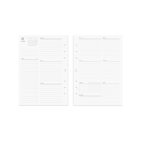 2026 Vertical Weekly Planner A5
