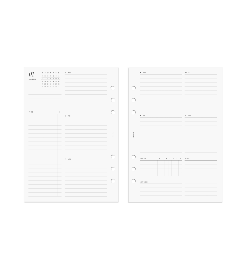 2026 Vertical Weekly Planner A5